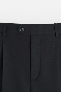 ZARA БРЮКИ ИЗ ХЛОПКА И ШЕРСТИ СО СКЛАДКАМИ, МОРСКОЙ СИНИЙ