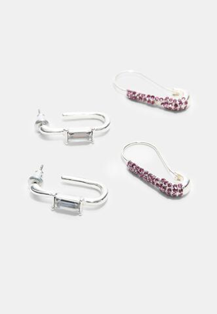 STRADIVARIUS Набор из 4 пар блестящих сережек, серый