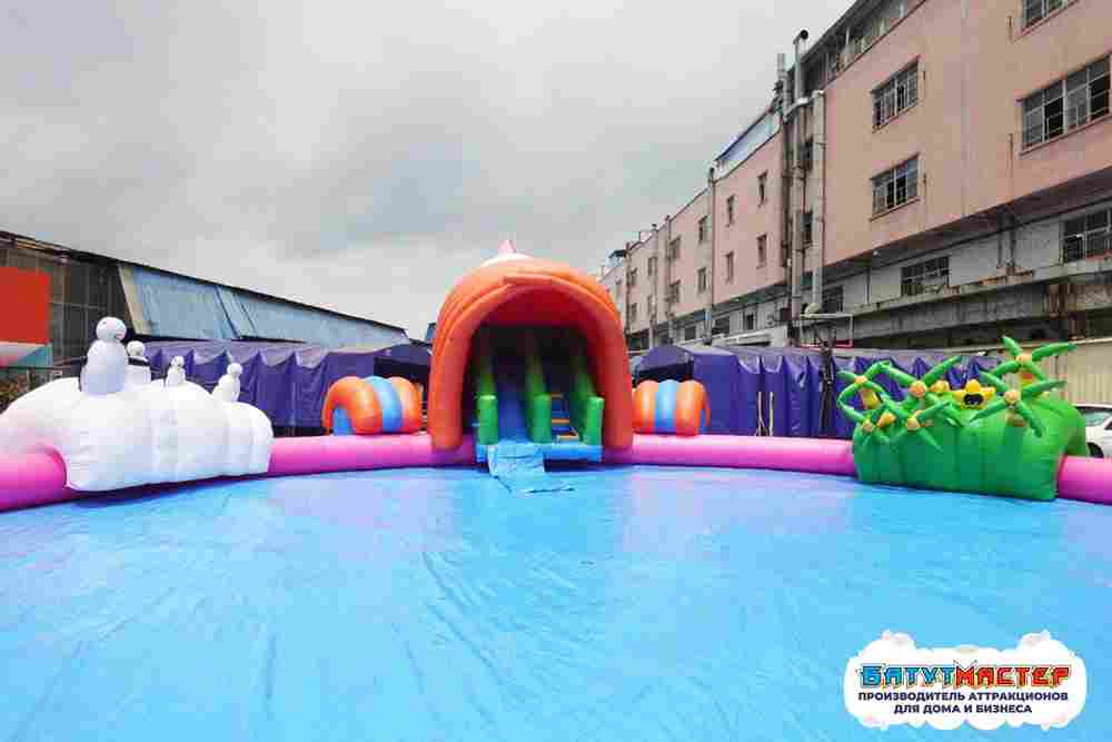 Надувной аквапарк с бассейном для детей «Затерянный мир»,  40х22х6,8 м