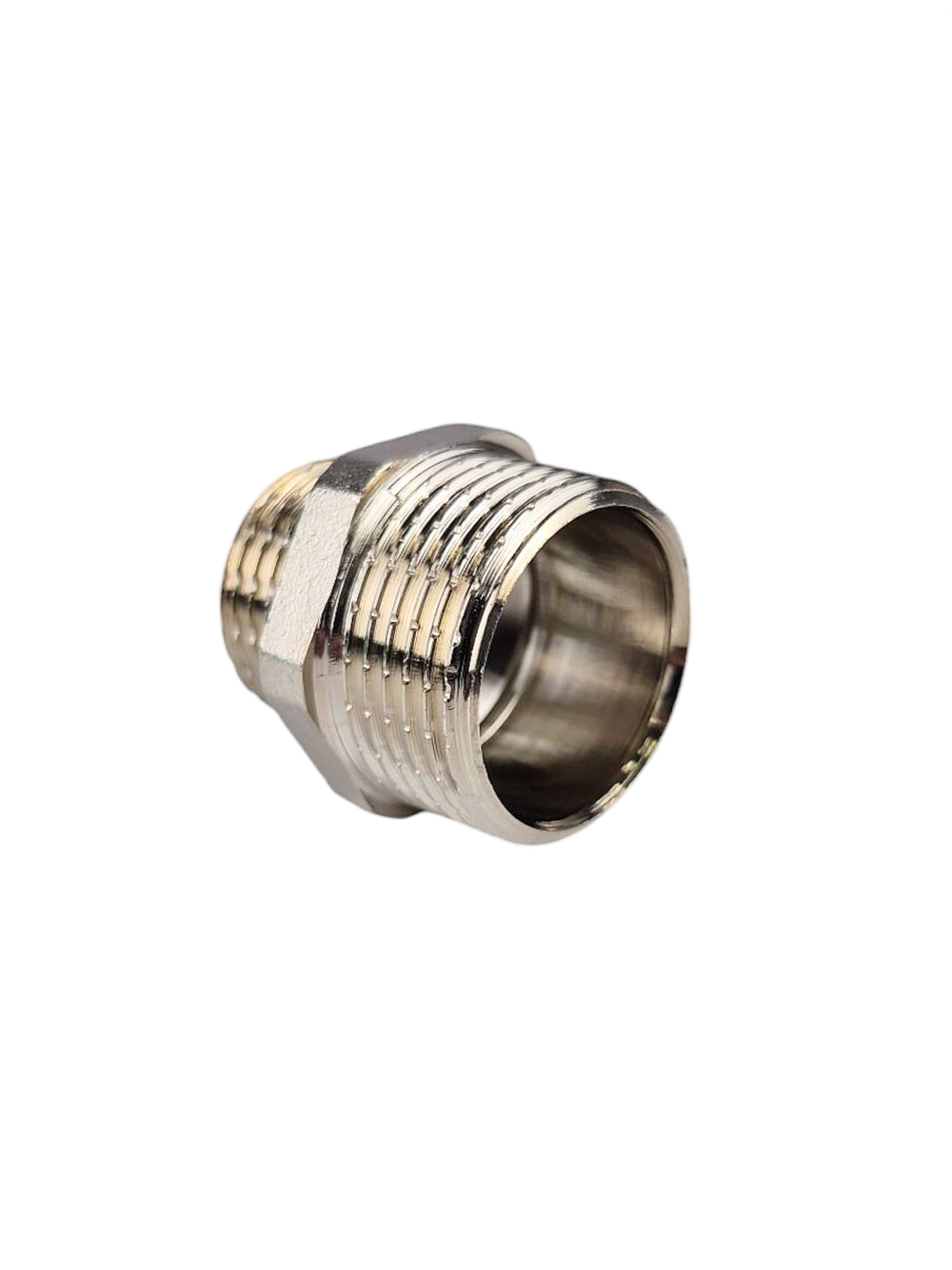 Ниппель переходной, латунь, наружная резьба 3/4"х1/2", никель, RTP