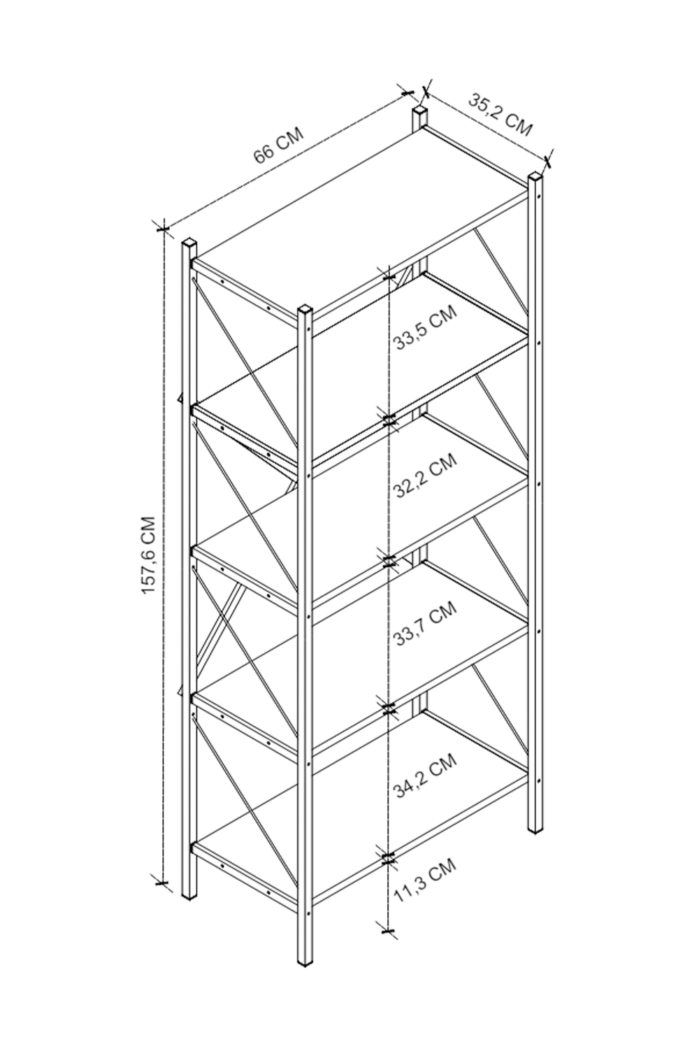 Стеллаж книжный 5 полок 160х66 - антрацит