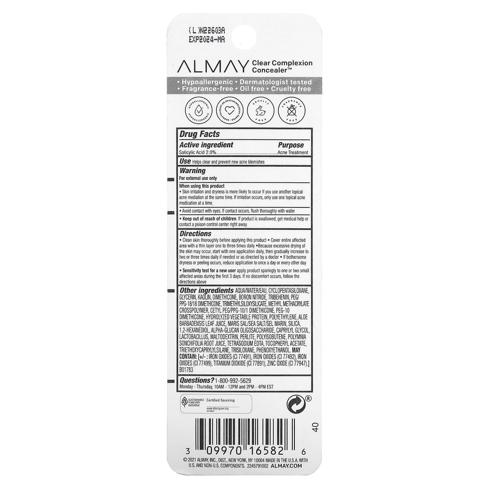 Almay, консилер для очищения лица, оттенок 100 Light, 9 мл (0,3 жидк. унции)