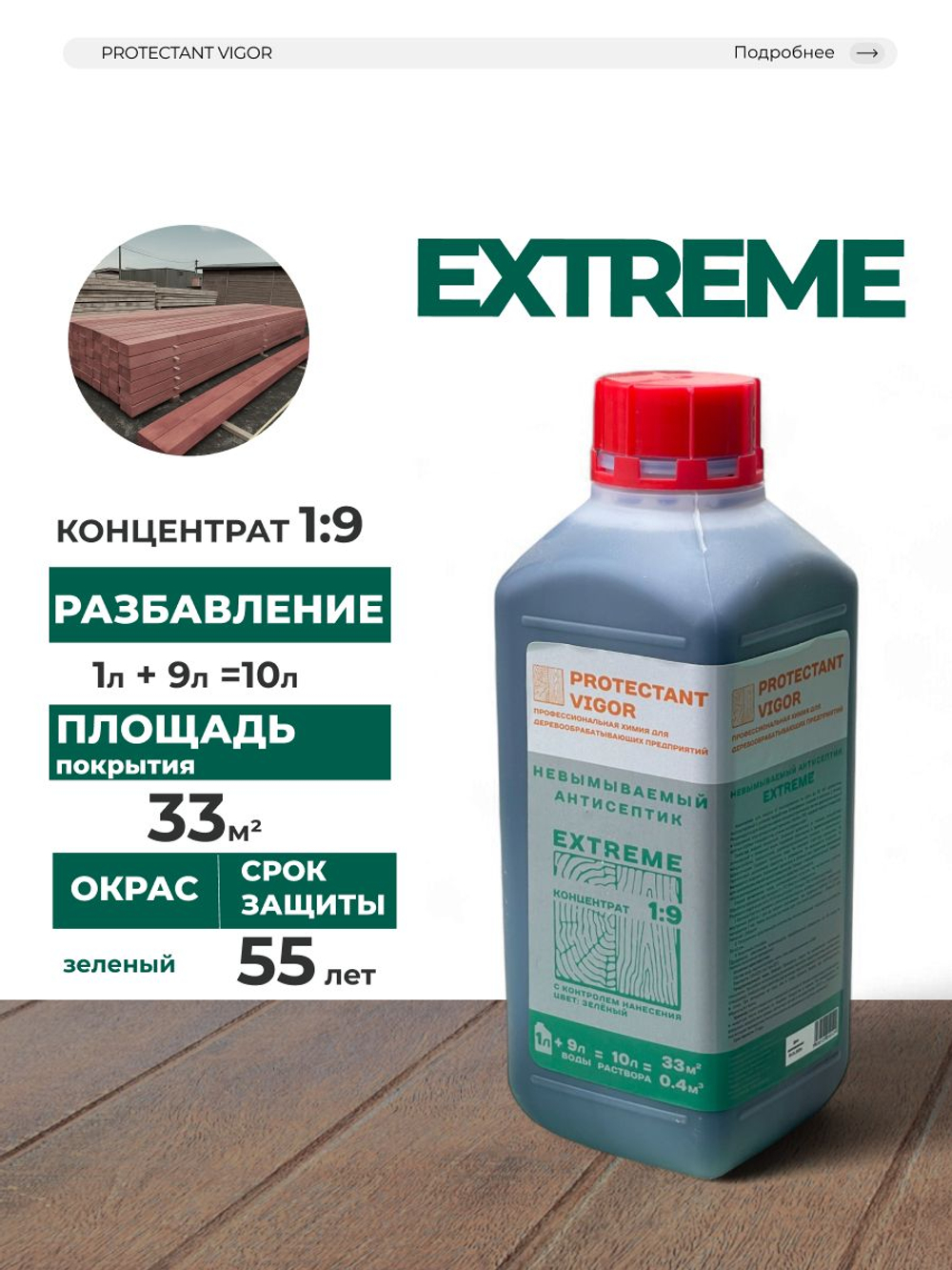PROTECTANT Vigor EXTREME Невымываемый антисептик Концентрат 1:9 1 л
