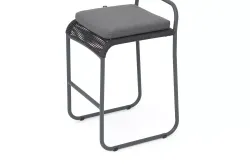 "Ането" стул барный плетеный из роупа, каркас алюминий темно-серый (RAL7024) муар, роуп темно-серый круглый, ткань темно-серая 027