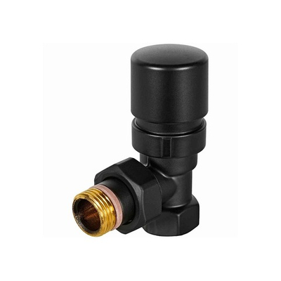 Клапан термостатический угловой STOUT Design - 1/2" (ВР/НР-американка, PN10, Tmax 120°C, EPTF уплотнение, цвет черный)