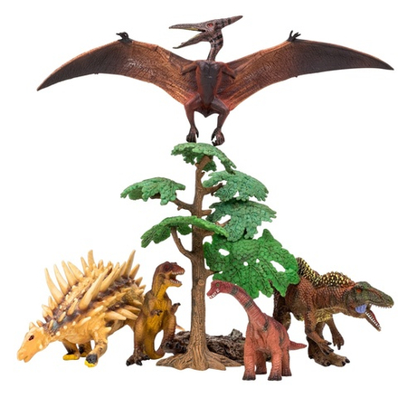 Набор фигурок серии "Мир динозавров": птеродактиль, диплодок, полакантус, цератозавр, тираннозавр мини, дерево, камень