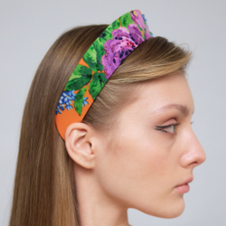 Кокошник S из оранжевого жаккарда расшитый камнями