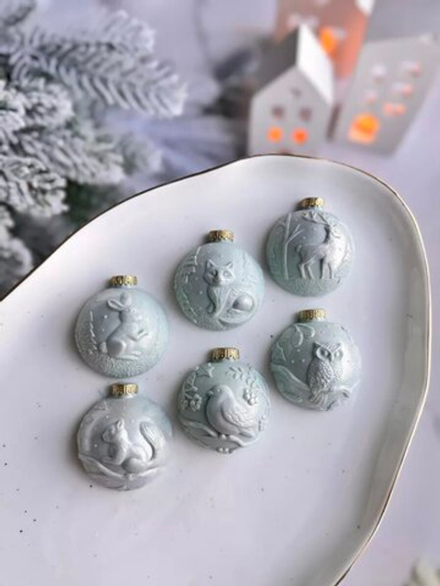 Силиконовый молд "Елочные игрушки с лесными зверушками"