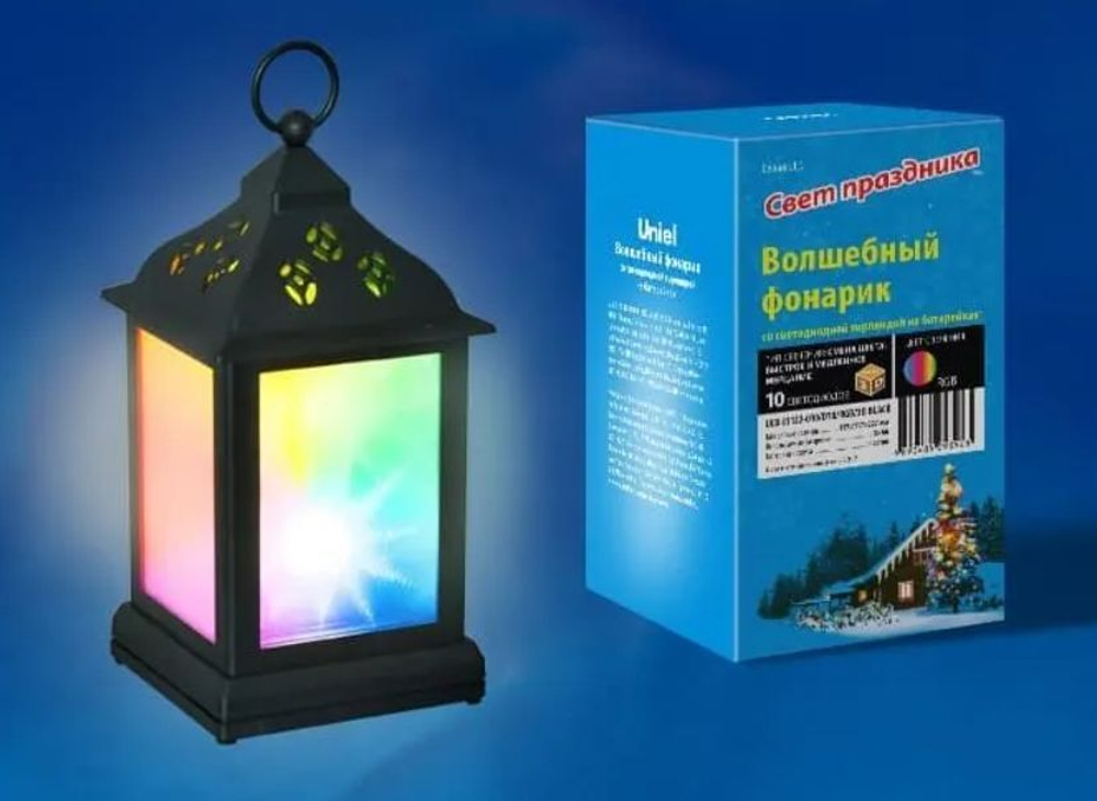 Фонарь со светодиодной гирляндой внутри на батарейке ULD-L1122-010-DTB-RGB-3D BLACK TM Uniel.