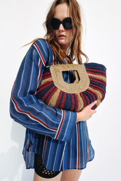 ZARA СУМКА С ПЛЕТЕНЫМ УЗОРОМ, РАЗНОЦВЕТНЫЙ