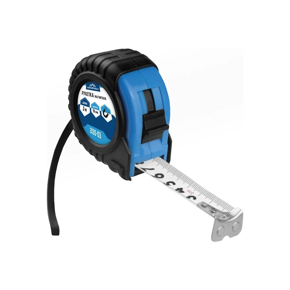 Рулетка 3 м 19 мм обрезиненный корпус, магнитная VERTEXTOOLS
