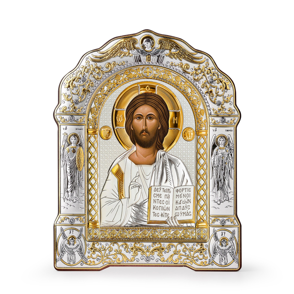 Спаситель, икона арочная с рамкой, красное дерево 266х335