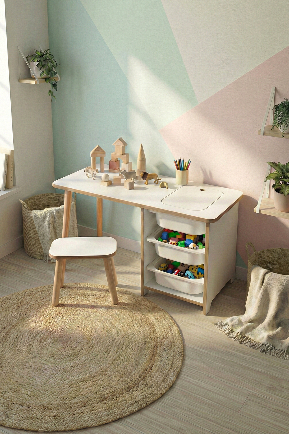 Стол малый с ящиками - белый