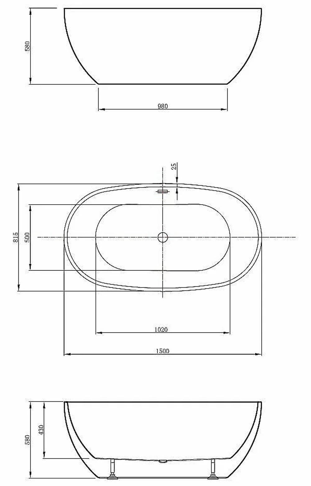 Ванна акриловая Vincea VBT-408-1500 150x81,5 белый