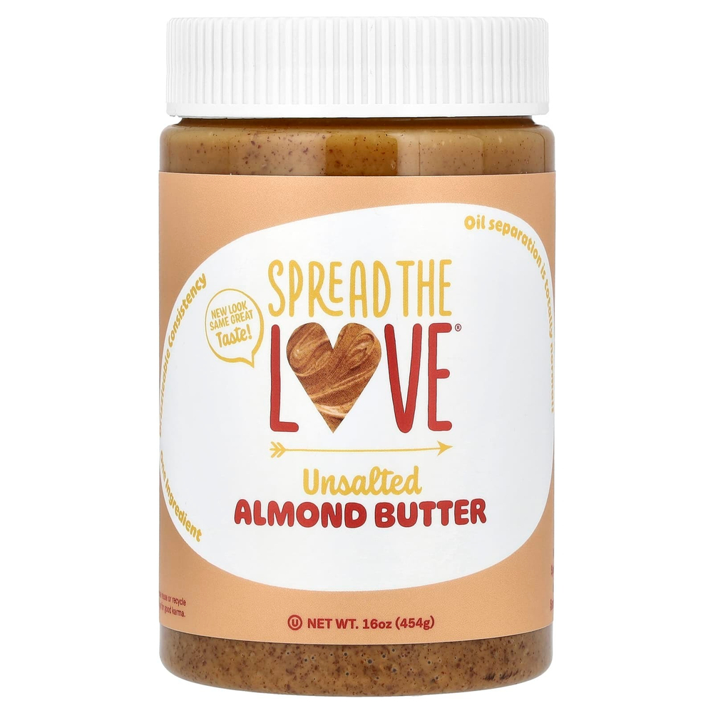 Spread The Love, Миндальная паста, несоленая, 454 г (16 унций)