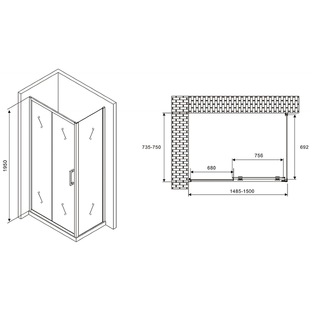 Душевой уголок Abber Schwarzer Diamant 150x75 AG30150B-S75B профиль Черный стекло прозрачное