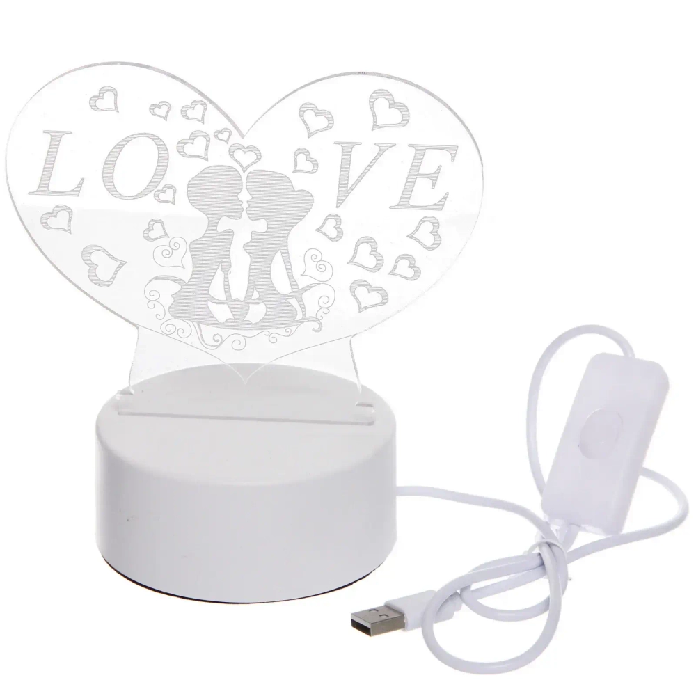 Светильник ночник «3D-Поцелуй» на пластиковой подставке, с включателем USB