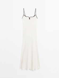 Massimo Dutti Атласное платье миди в бельевом стиле, цвет шампанского