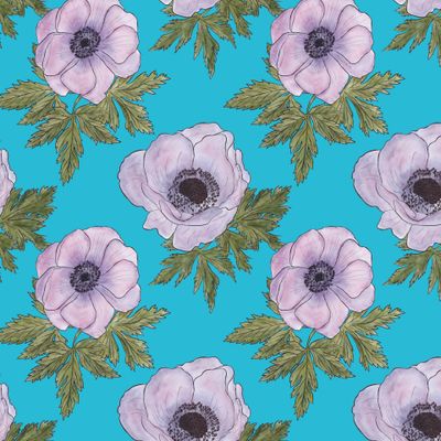 Акварельные анемоны на голубом