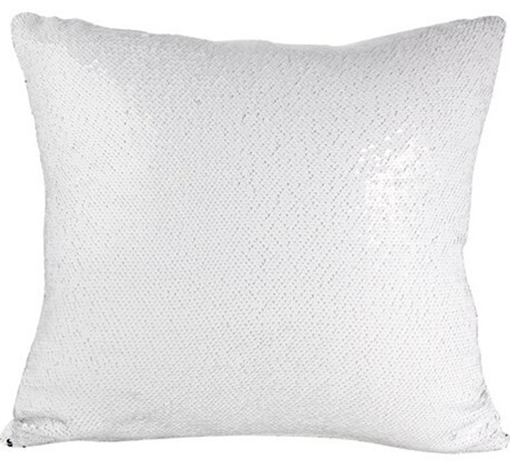 Чехол под печать для сувенирной подушки с Пайетками КВАДРАТ 40x40 см (Серебро/Белый)