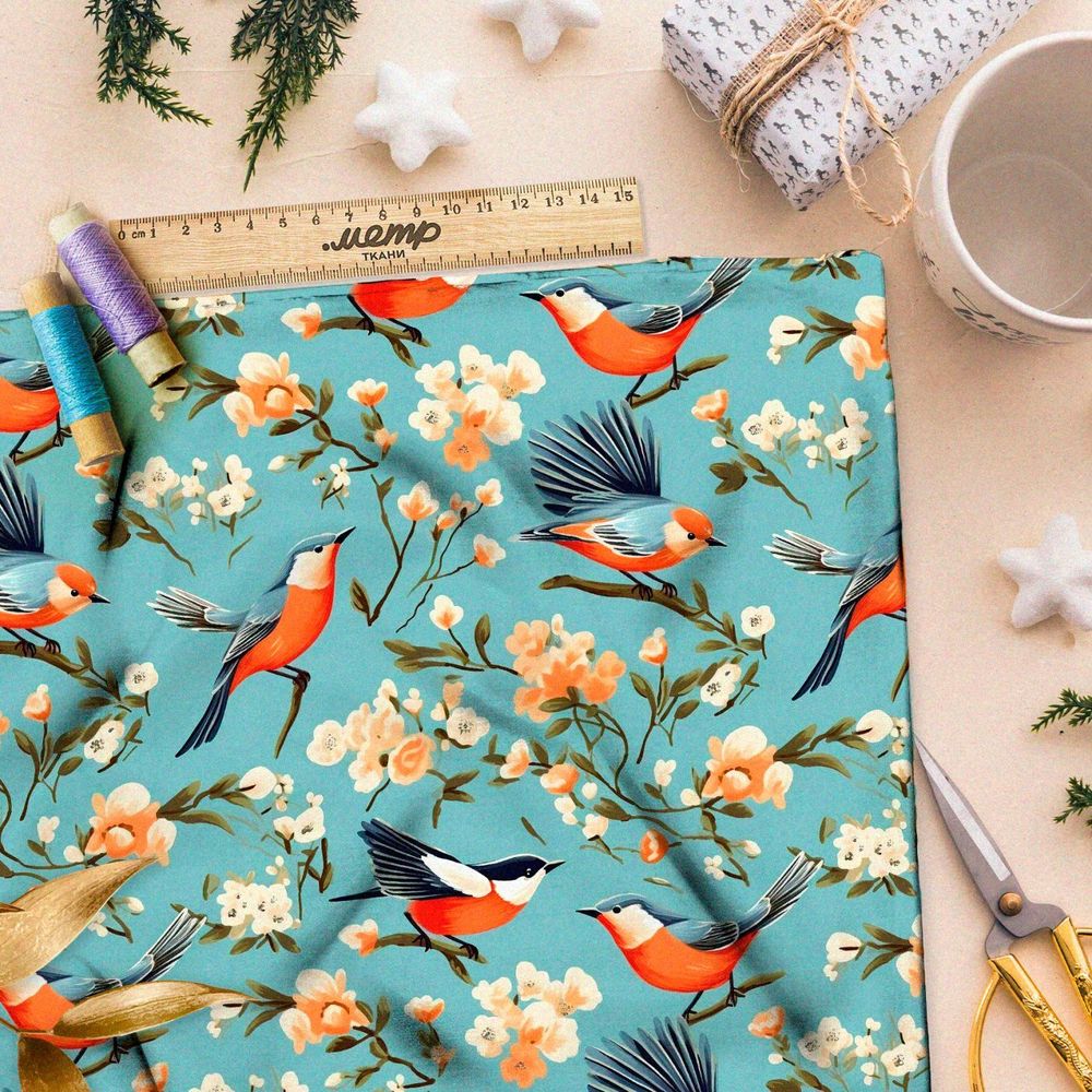 Ткань премиум шифон прицы в весеннем саду