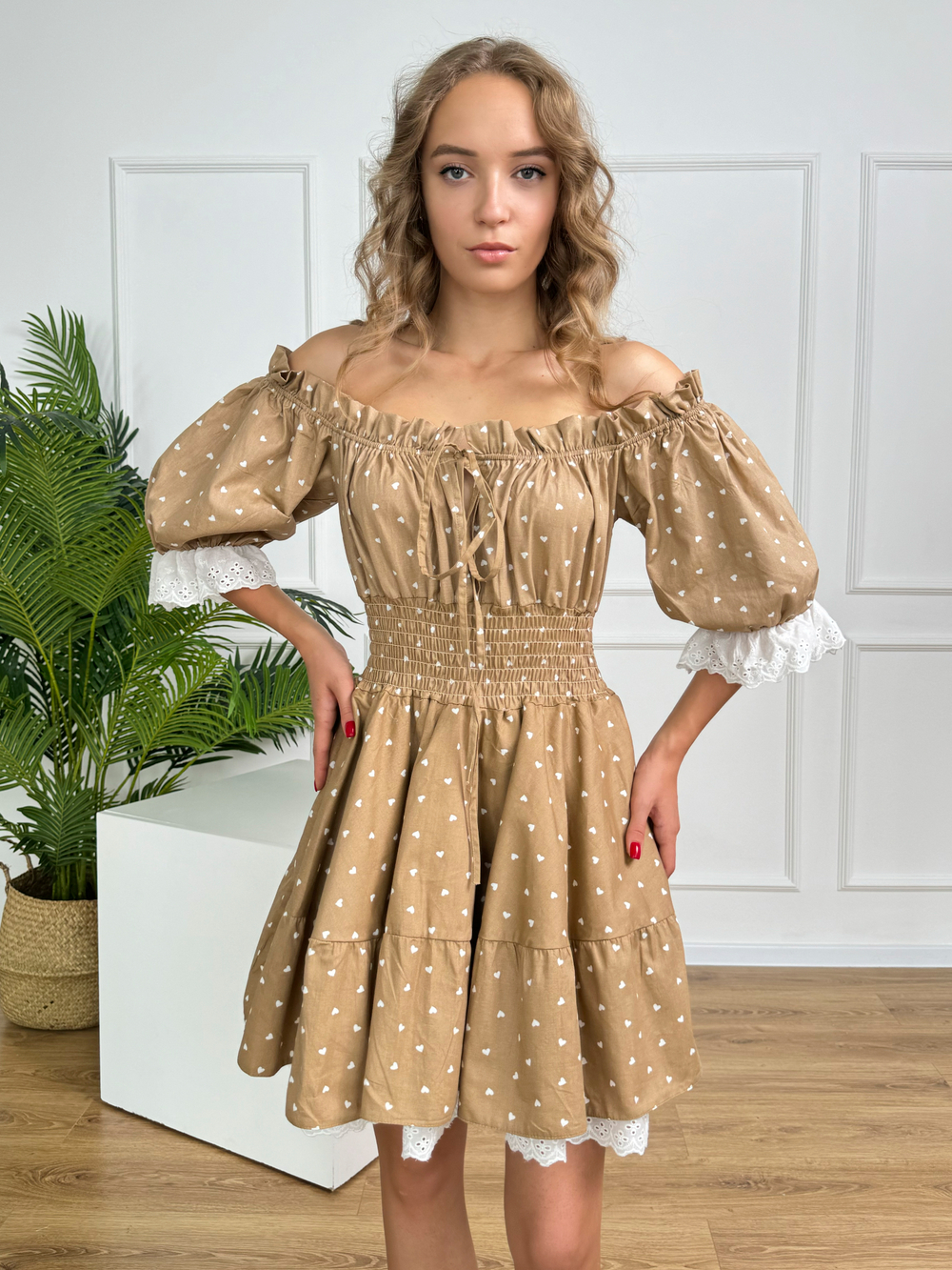 Сарафан платье летнее для девочки "Сердца на бежевом"