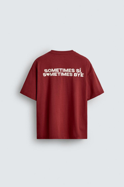 ZARA ФУТБОЛКА С НАГРУДНЫМ КАРМАНОМ И НАДПИСЬЮ, МЯГКИЙ КРАСНЫЙ