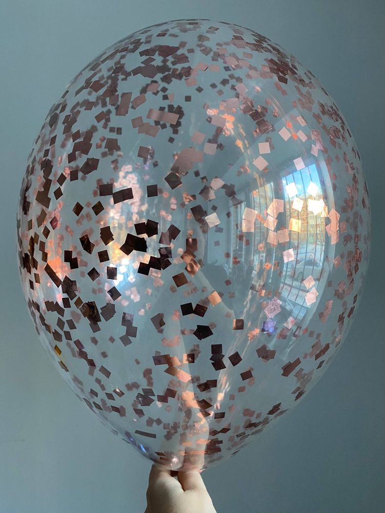 Воздушный шар с наполнением конфетти квадрат розовое золото ПАЛИТРА №4326