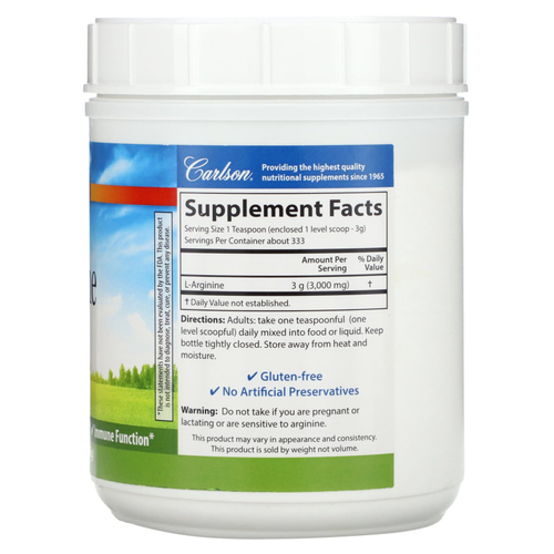 Carlson, L-аргинин в порошке, 1000 г (2,2 фунта)