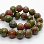 Унакит бусины, диаметр 10,1-10,2 мм, цена за 9 шт (1/4 нити)