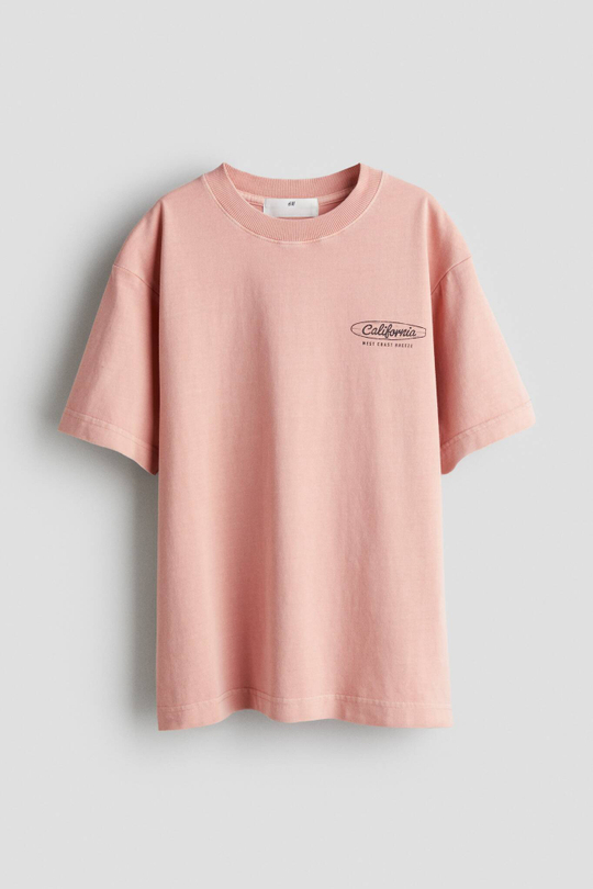 H&M Футболка из хлопка с принтом, розовый