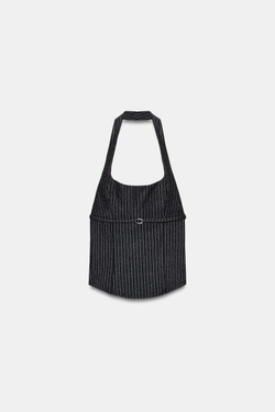 ZARA ТОП ХАЛТЕР ИЗ ТРИКОТАЖА, ТЕМНЫЙ МЕЛАНЖ