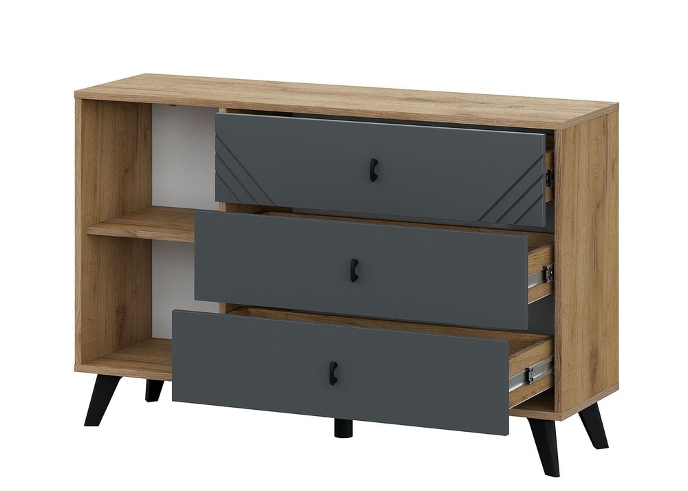 Комод для одежды с ящиками и полками Дуб Золотой/Графит 3 ящика 114х33х73 см