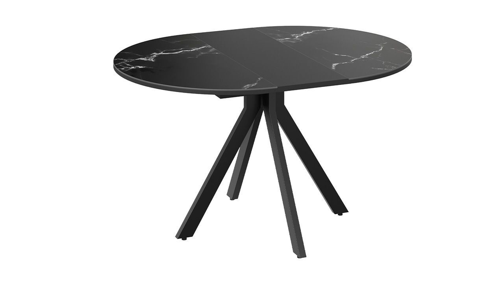 Стол кухонный обеденный круглый раздвижной Черный муар/Стекло глянцевое белое 100(132)х75х75 см