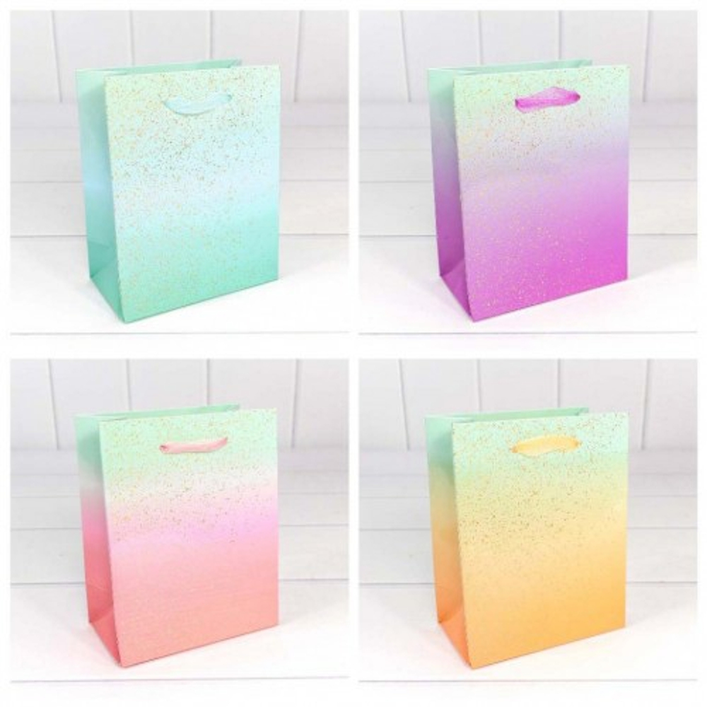 Пакет подарочный 12х15х6см "Градиент" с блестящими вкраплениями (Микс)