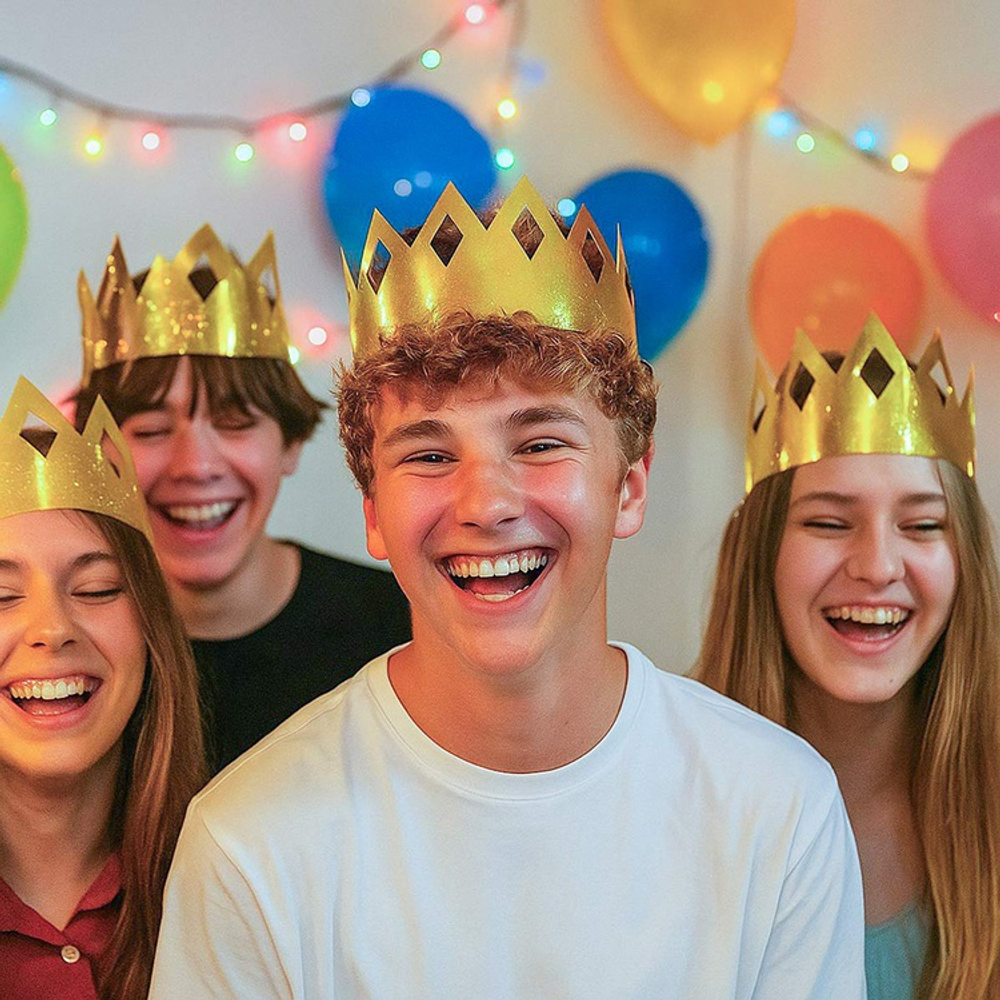 Корона фольгированная малая золотая 6шт