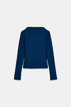 ZARA ФУТБОЛКА ИЗ КРЕПА С ВОРОТНИКОМ-СТОЙКОЙ, МОРСКОЙ СИНИЙ