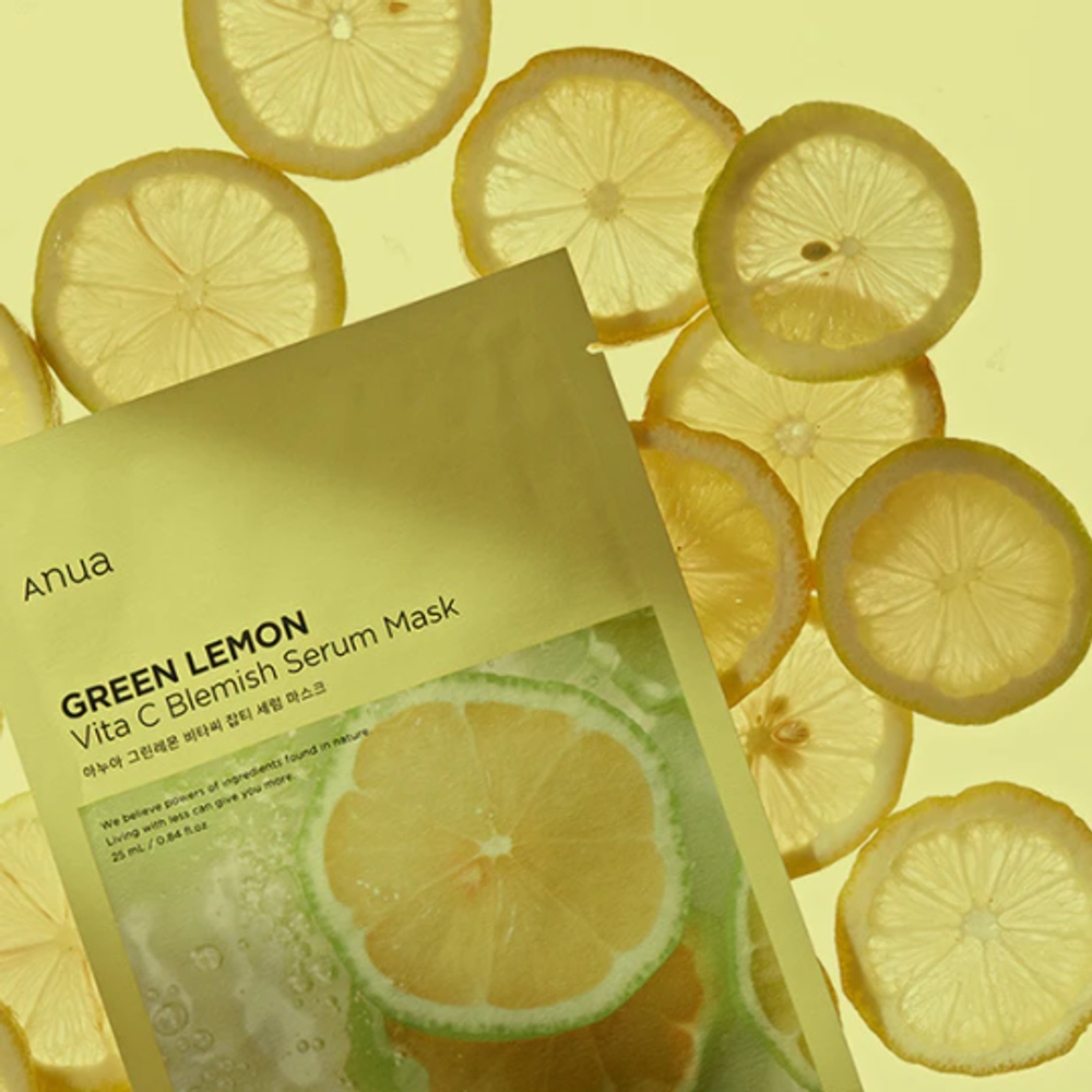 ANUA Маска тканевая осветляющая для лица с цитрусовыми экстрактами Green Lemon Vita C Blemish  Serum Mask 25ml