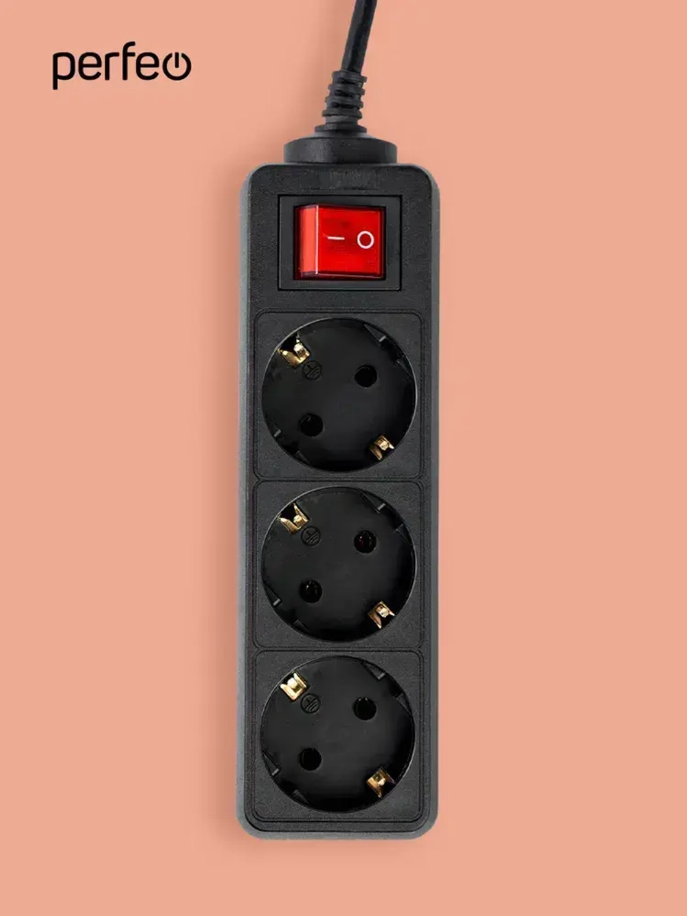 Сетевой удлинитель Perfeo с кнопкой POWERMATE PF-PM-3/3,0-B, 3,0м, 3 розетки, черный