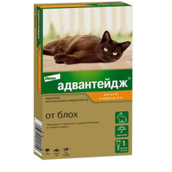 Капли на холку от блох для котят и кошек до 4 кг, а так же декоративных кроликов Адвантейдж ( Elanco ), 1 пипетка Имидаклоприд