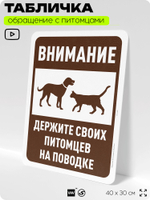 Табличка "Держите своих питомцев на поводке" на дверь и забор, для двора, дома, подъезда, 40х30 см, Silver Plane x Айдентика Технолоджи
