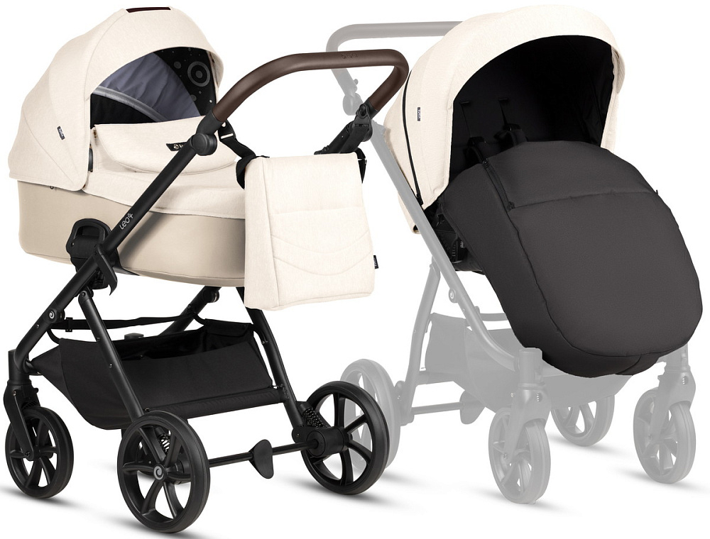 Детская коляска Tutis Leo 3 Plus 4 в 1 с автокреслом Beno Black и базой 1582228 Caramel
