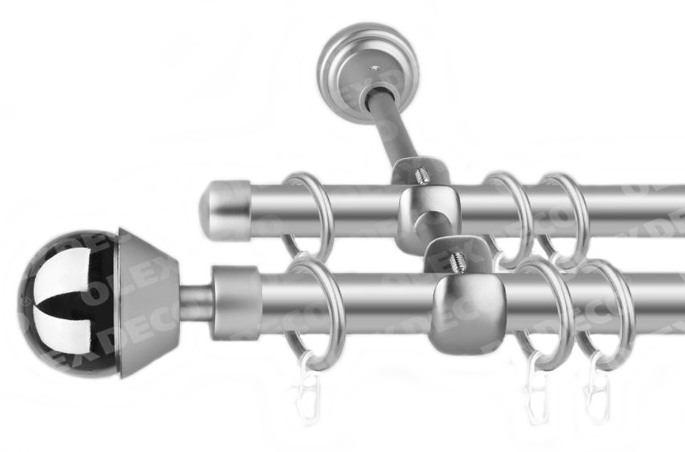 Карниз кованый для штор Жемчужина d16/16 мм двухрядный, цвет хром матовый