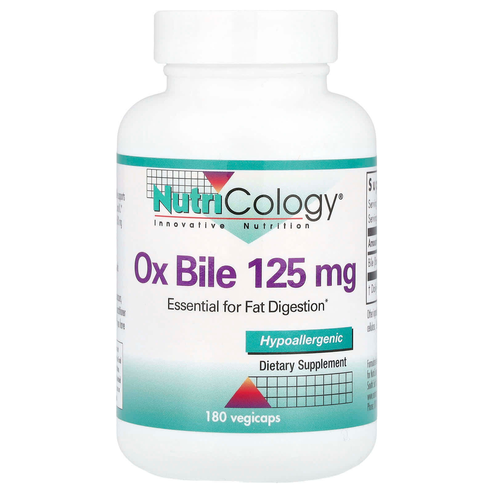Nutricology, бычья желчь, 125 мг, 180 растительных капсул