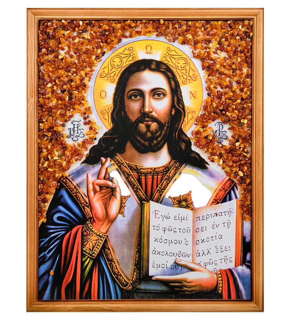 AMB-72/ 2 Икона «Иисус Христос» (с янтарной крошкой) дер.краш.рамка 30х40