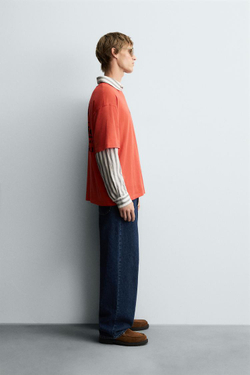 ZARA ФУТБОЛКА С КОНТРАСТНЫМИ ПРИНТАМИ, ОРАНЖЕВЫЙ