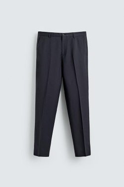 ZARA КОСТЮМНЫЕ БРЮКИ В ТОНКУЮ ПОЛОСКУ ИЗ 100% ШЕРСТИ, МОРСКОЙ СИНИЙ