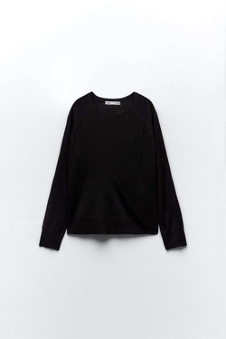 ZARA БАЗОВЫЙ ДЖЕМПЕР ИЗ ТОНКОГО ТРИКОТАЖА, ЧЕРНЫЙ