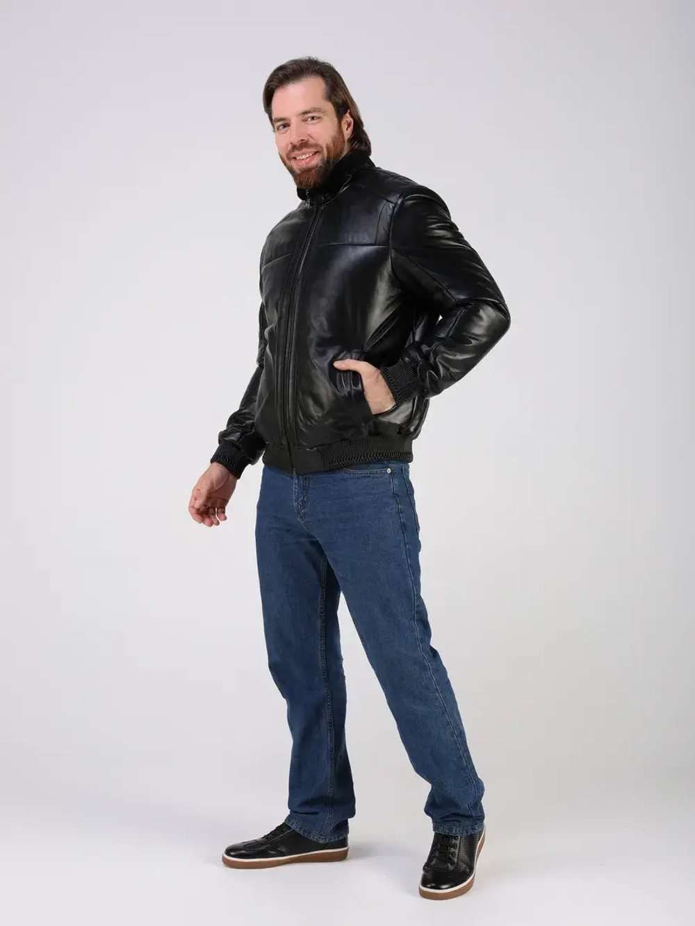 Куртка пуховик из натуральной кожи утепленная короткая