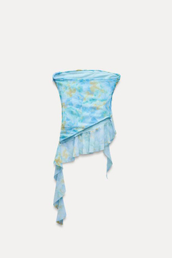 ZARA ТОП-БАНДО ИЗ ПОЛУПРОЗРАЧНОЙ ТКАНИ С ПРИНТОМ, ОТТЕНКИ СИНЕГО